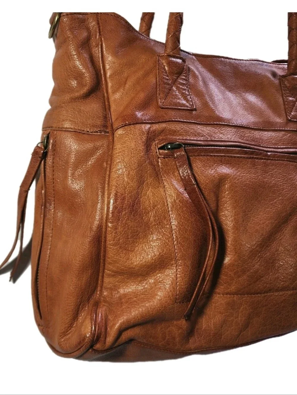 Day & Mood Soft Genuine Leather Purse Bag Satchel Phoebe Tote Top Handles EUC
